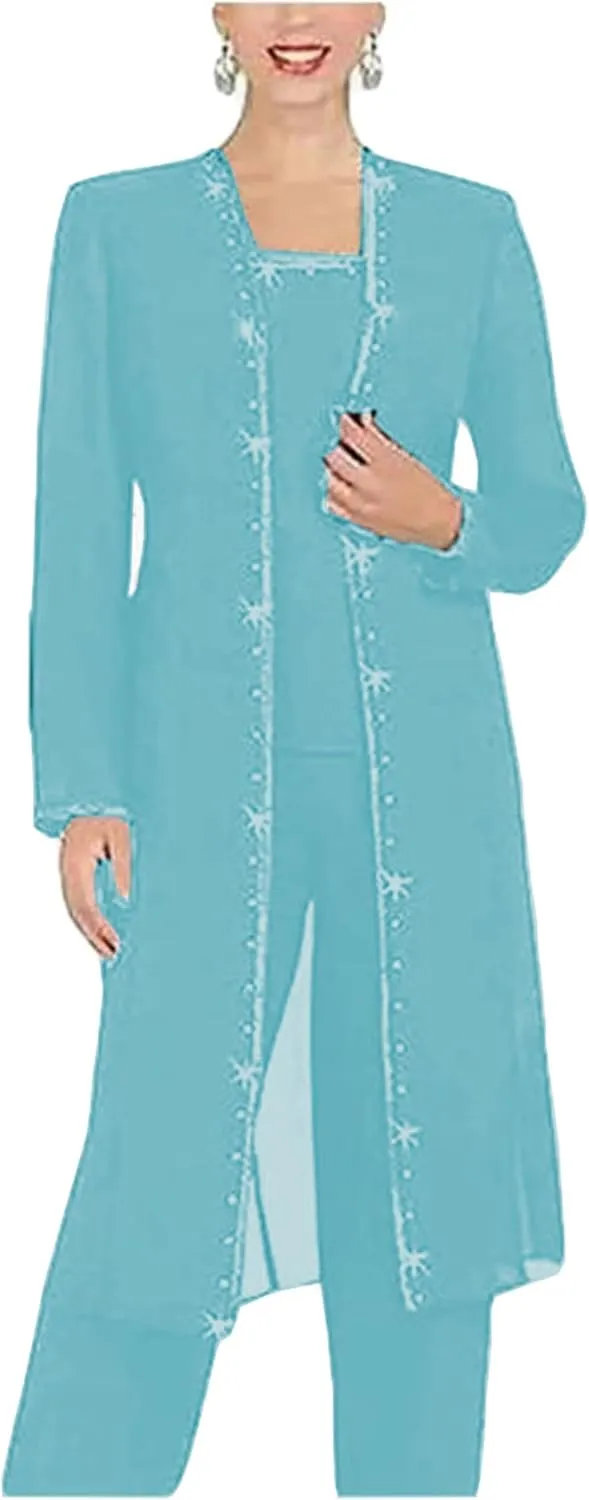 3 Pcs Mother of The Bride Pants Suits for Wedding Long Formal Pant Suits for Women Dressy Wedding