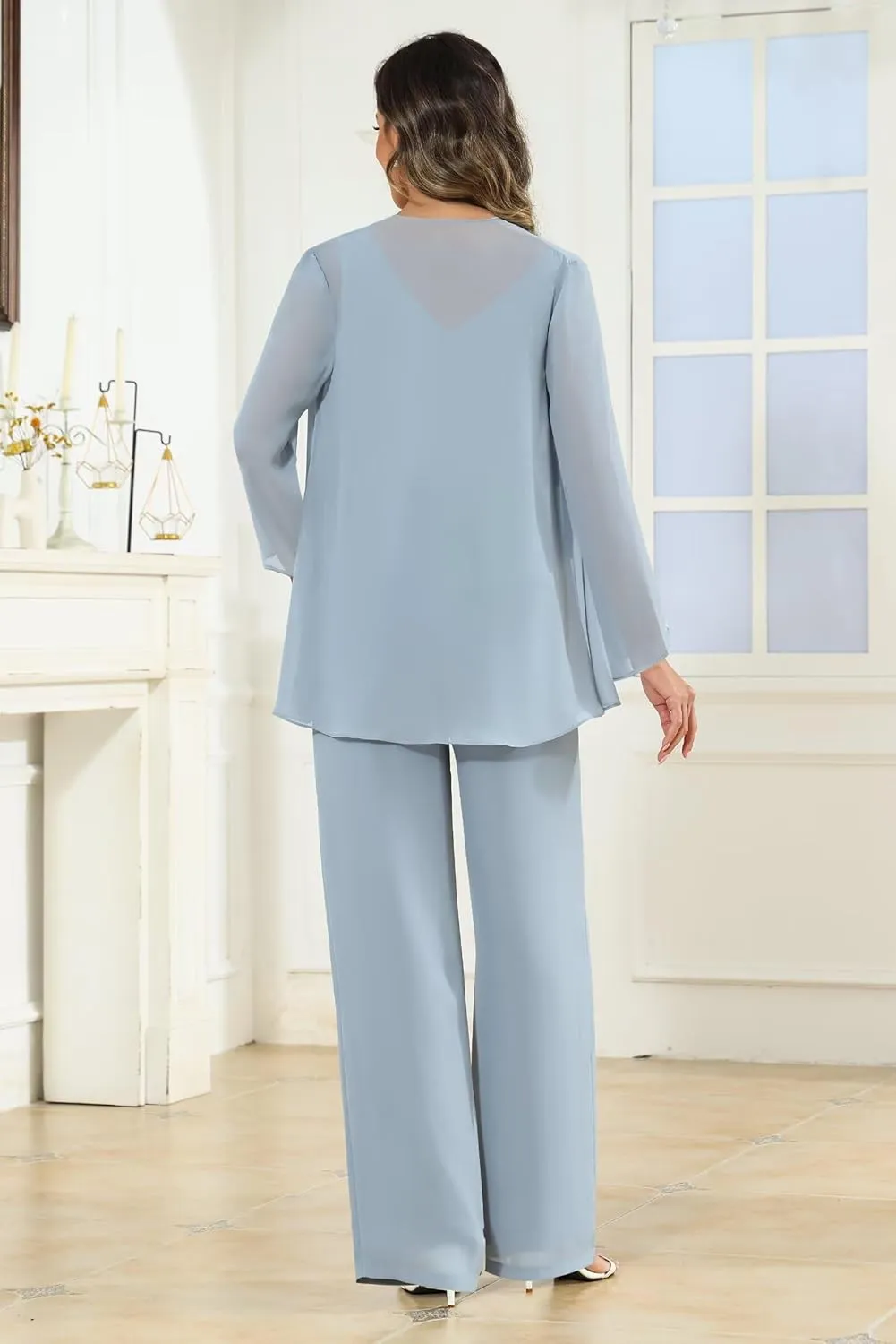 3 Piece Mother of The Bride Pant Suits for Wedding Chiffon Sequins Formal Outfits with Jacket