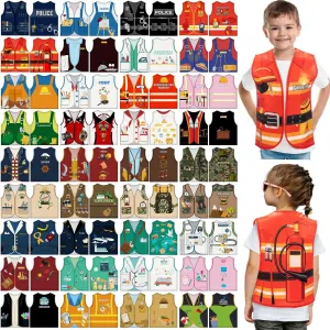 36 Pcs Kids Community Helper Dress Up Vest Career Costumes Toddler Girls Boys Career Day Costumes Cosplay for Pretend Play Doctor Police Fireman Car Racer Cowboy Farmers Worker
