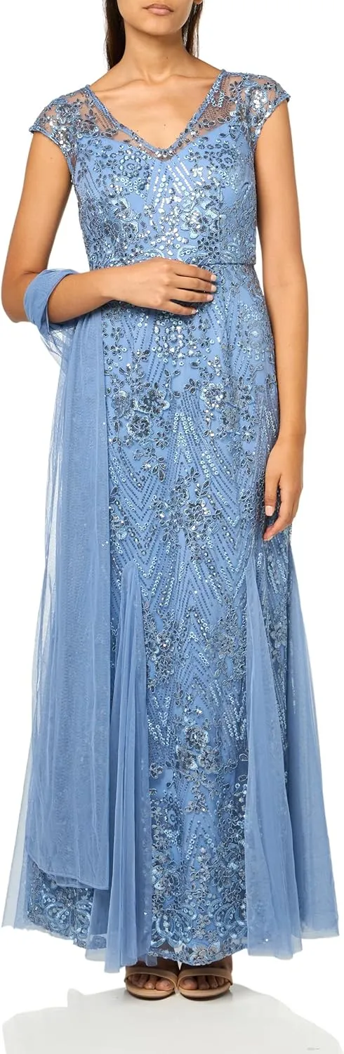 Alex Evenings Women's Long Fit and Flare Mother of The Bride Dress with Godet Detail (Petite and Regular Sizes)