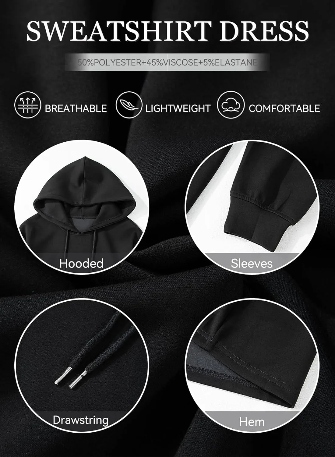 AlvaQ Womens Dresses Fall Winter 2024 Casual Long Sleeve Drawstring Pleated Hoodies Sweatshirt Pullover Tunic Mini Dress