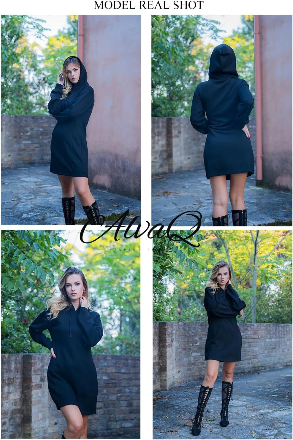 AlvaQ Womens Dresses Fall Winter 2024 Casual Long Sleeve Drawstring Pleated Hoodies Sweatshirt Pullover Tunic Mini Dress