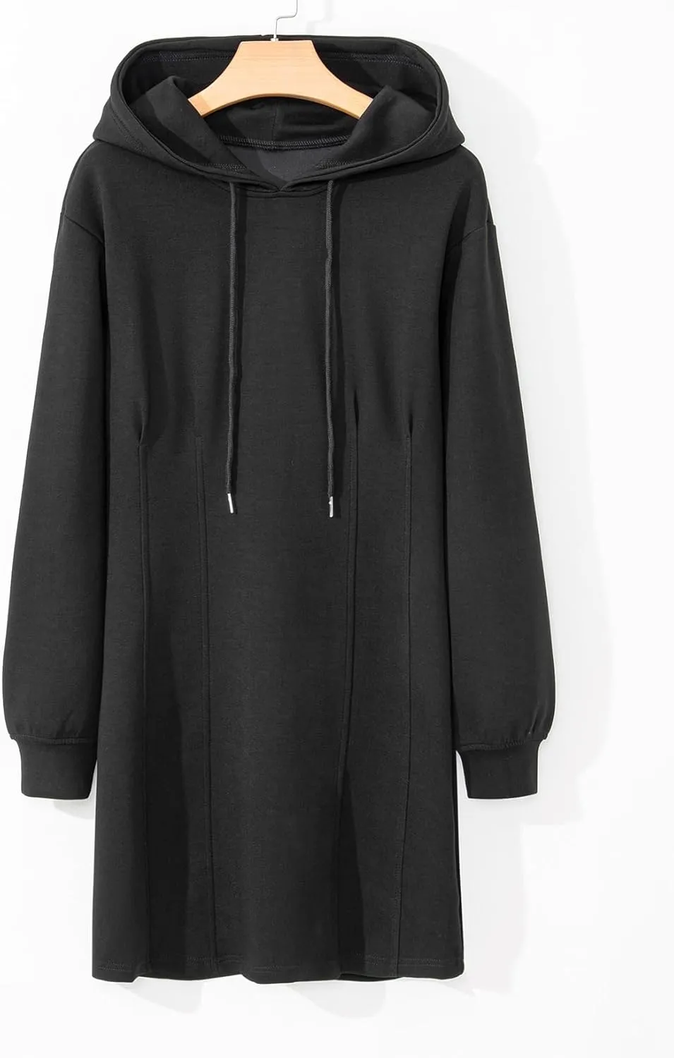 AlvaQ Womens Dresses Fall Winter 2024 Casual Long Sleeve Drawstring Pleated Hoodies Sweatshirt Pullover Tunic Mini Dress