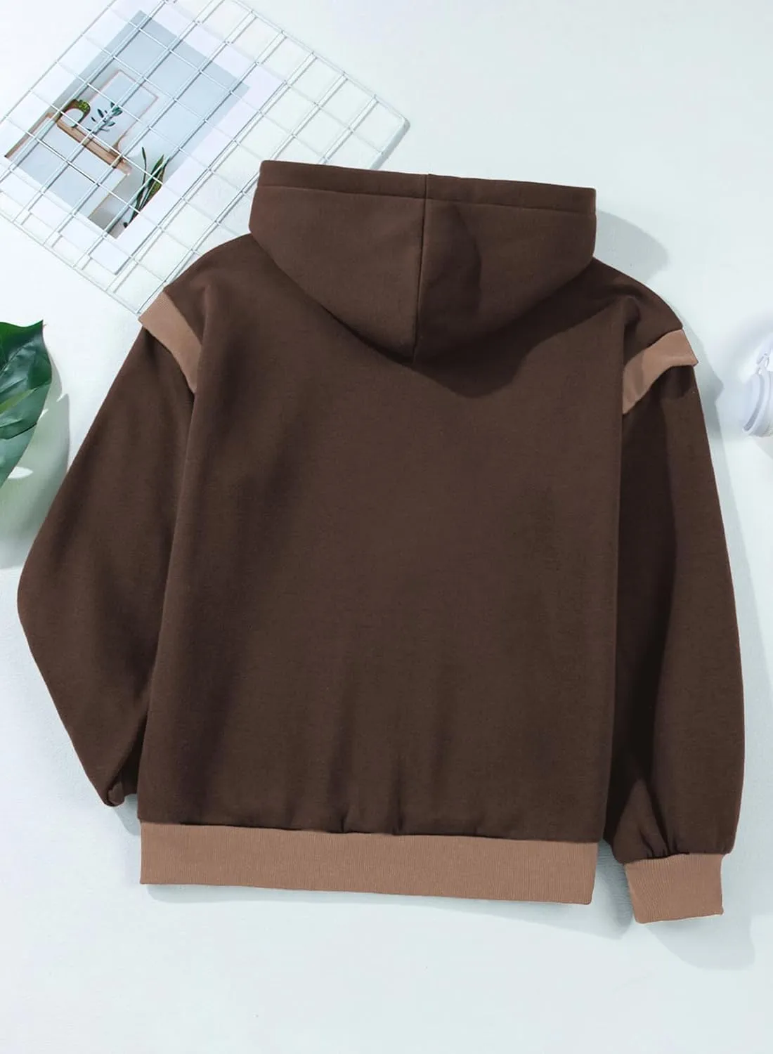 AlvaQ Womens Oversized Sweatshirt 2024 Colorblock Long Sleeve Layered Drawstring Hoodies Pullover Top with Pockets