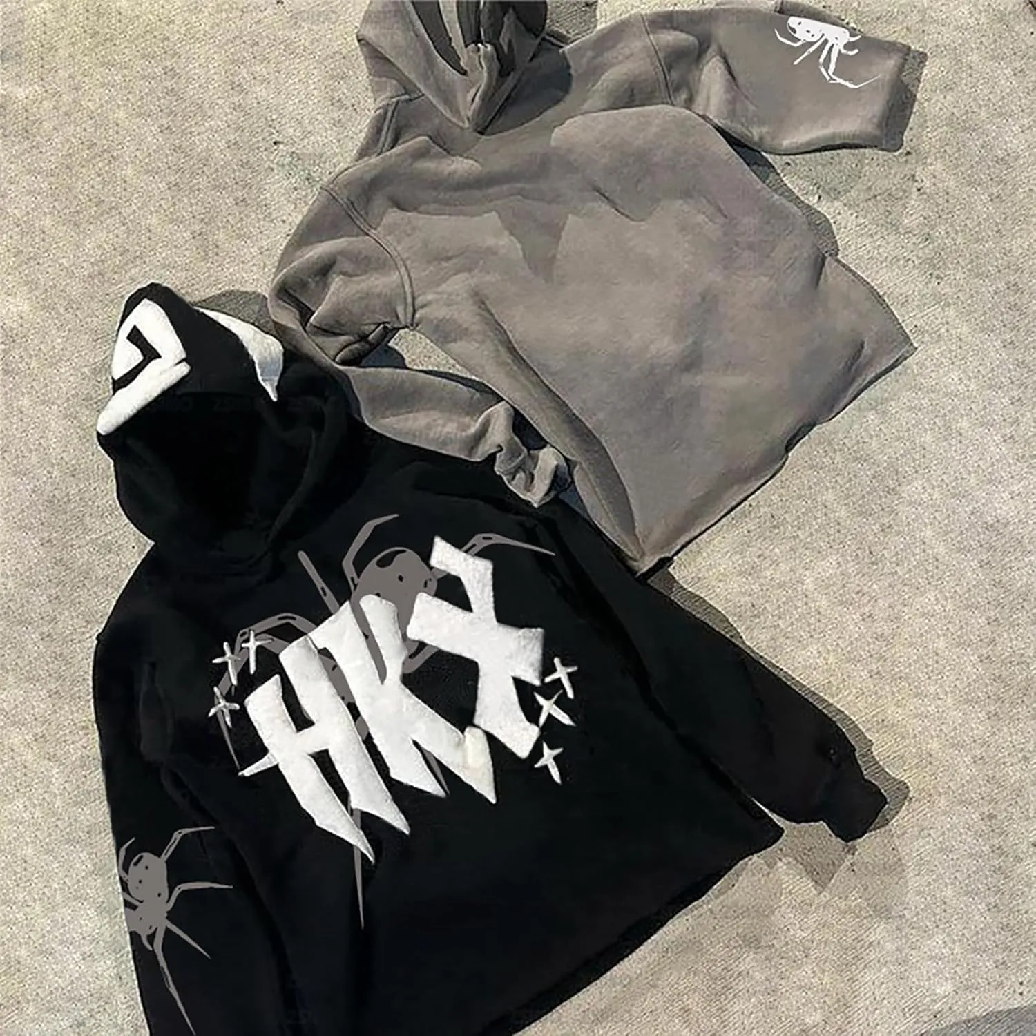 Amiblvowa Y2K Hoodie Men Women Spider Letter Graphic Hoodies Vintage Aesthetic Grunge Sweatshirt Pullover Harajuku Jacket