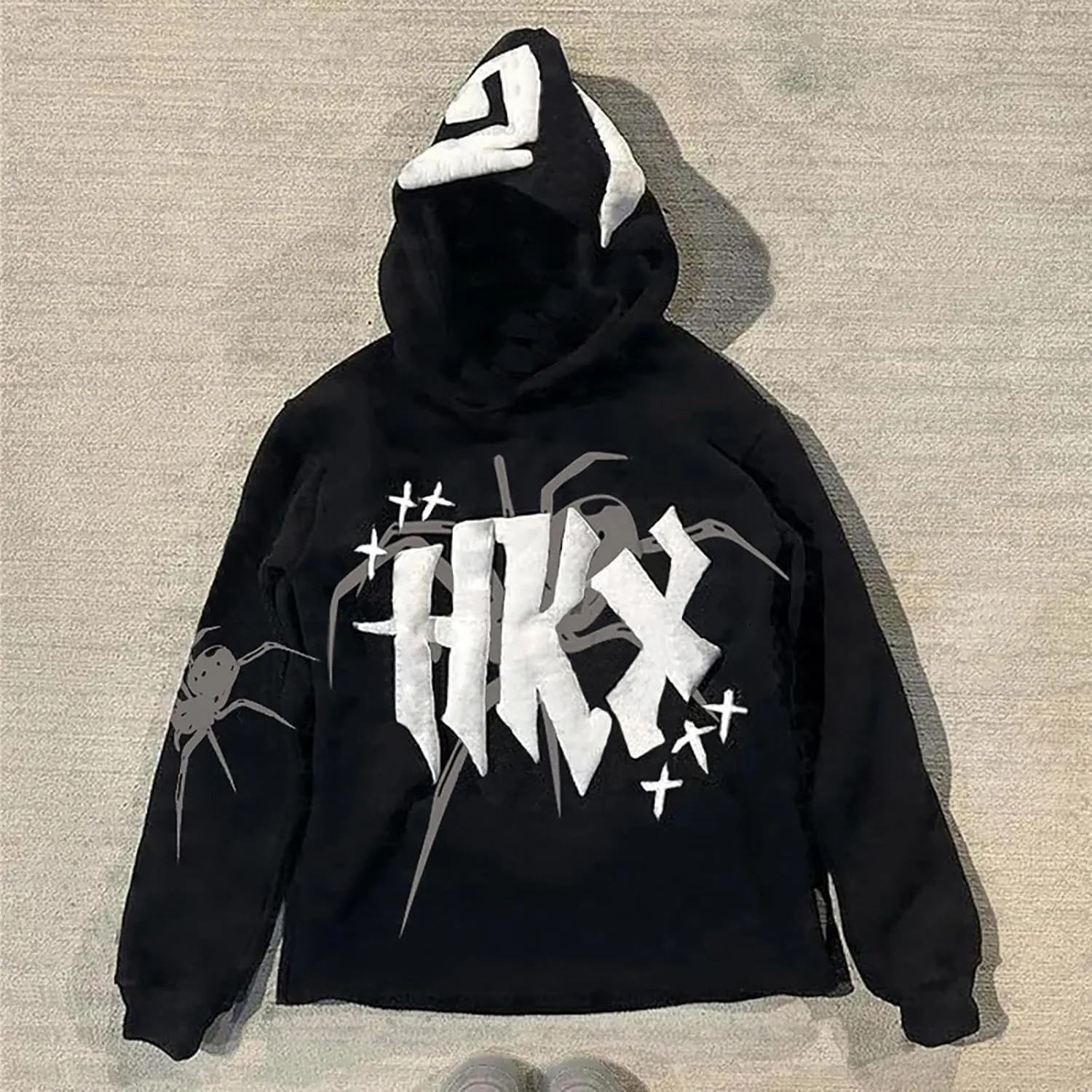 Amiblvowa Y2K Hoodie Men Women Spider Letter Graphic Hoodies Vintage Aesthetic Grunge Sweatshirt Pullover Harajuku Jacket