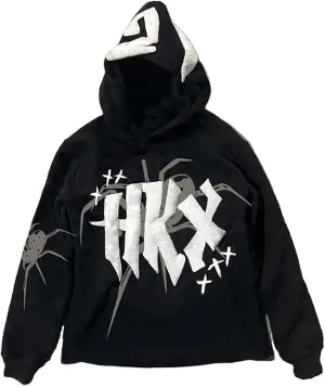 Amiblvowa Y2K Hoodie Men Women Spider Letter Graphic Hoodies Vintage Aesthetic Grunge Sweatshirt Pullover Harajuku Jacket