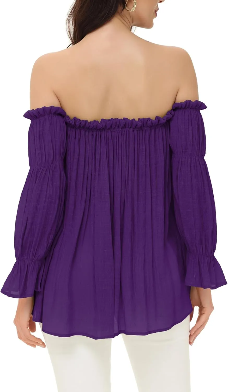 Anna-Kaci Womens Semi Sheer Boho Peasant Long Sleeve Off The Shoulder Top