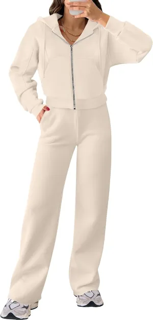 ANRABESS Women 2 Piece Outfits Sweatsuit Zip Up Crop Hoodies SweatPants Lounge Matching Sweat Set 2024 Winter Trendy Clothes