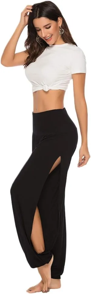 AvaCostume Womens Harem Yoga Pants Side Slit Sport Workout Sweatpants