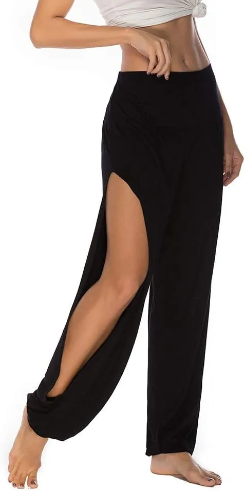 AvaCostume Womens Harem Yoga Pants Side Slit Sport Workout Sweatpants