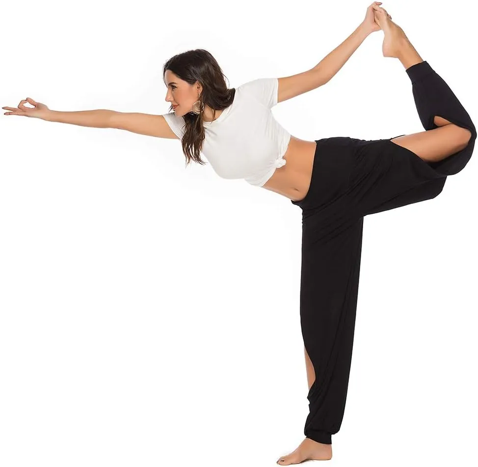 AvaCostume Womens Harem Yoga Pants Side Slit Sport Workout Sweatpants