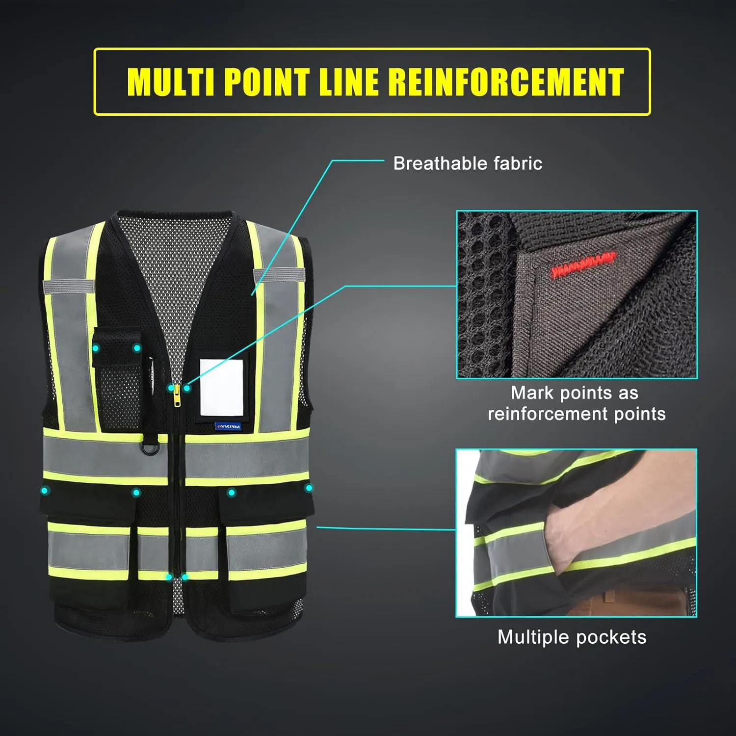 AYKRM 11 color High Vis Reflective Safety Vest for Women Men Security Pocket Zipper