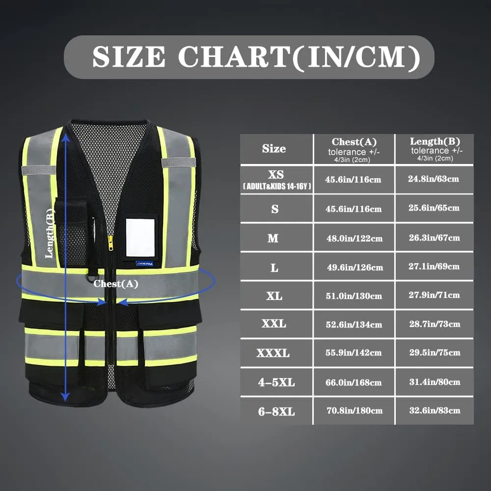 AYKRM 11 color High Vis Reflective Safety Vest for Women Men Security Pocket Zipper