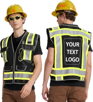 AYKRM Heavy Woven Two Tone Engineer High Vis Reflective work construction safety vest for men Class 2 with Cargo Pockets