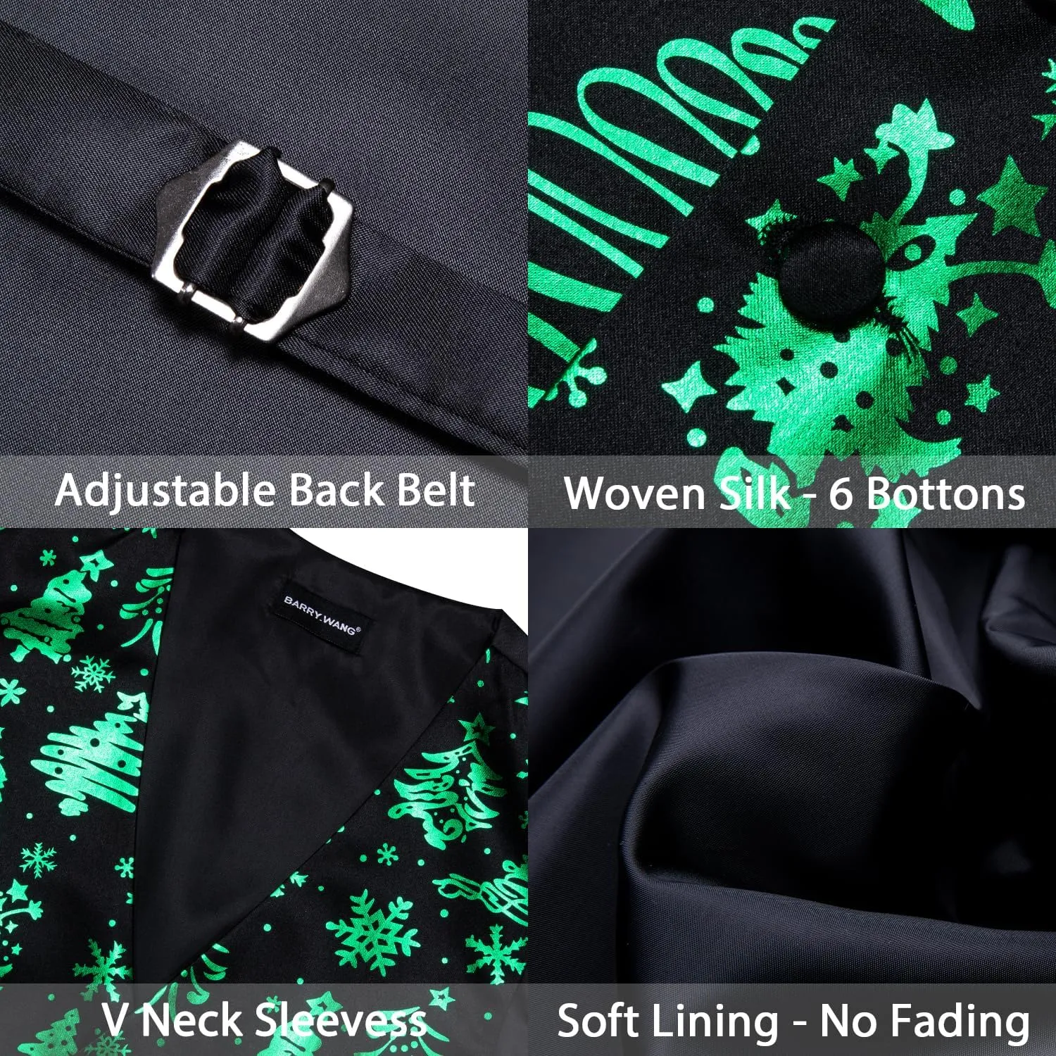 Barry.Wang Mens Christmas Vest Red Green Xmas Tree Snowman Snowflake Festival Suit Waistcoat Bow Tie Set Holiday