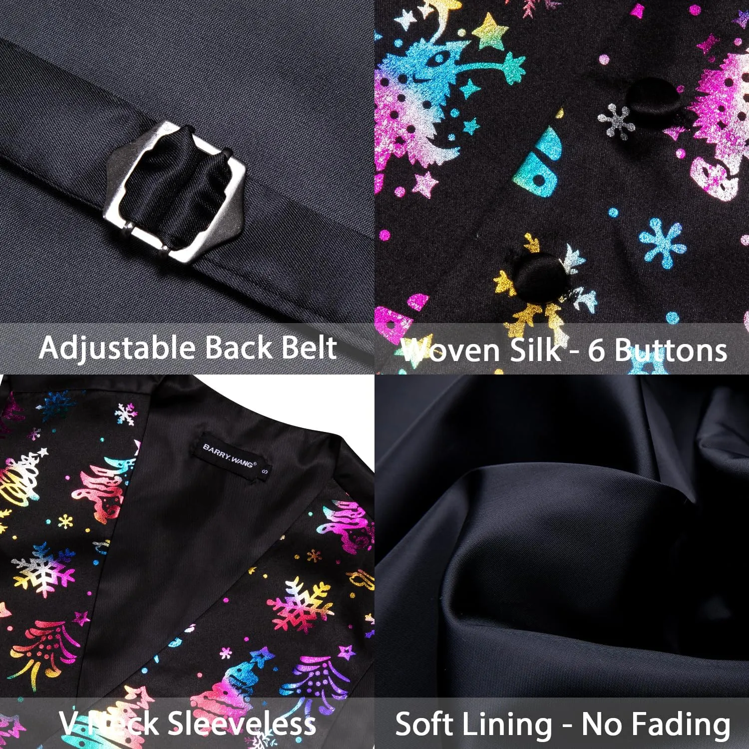 Barry.Wang Mens Christmas Vest Red Green Xmas Tree Snowman Snowflake Festival Suit Waistcoat Bow Tie Set Holiday