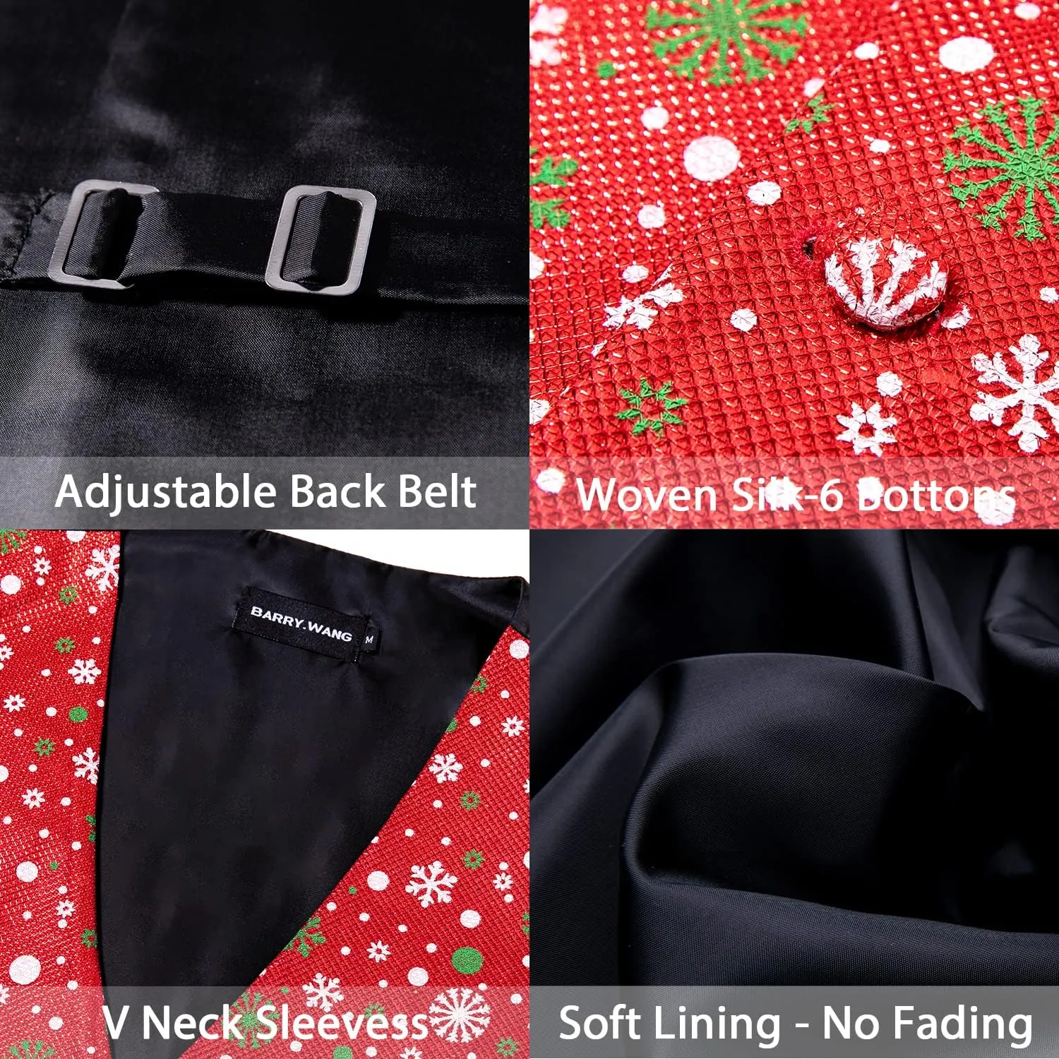 Barry.Wang Mens Christmas Vest Red Green Xmas Tree Snowman Snowflake Festival Suit Waistcoat Bow Tie Set Holiday