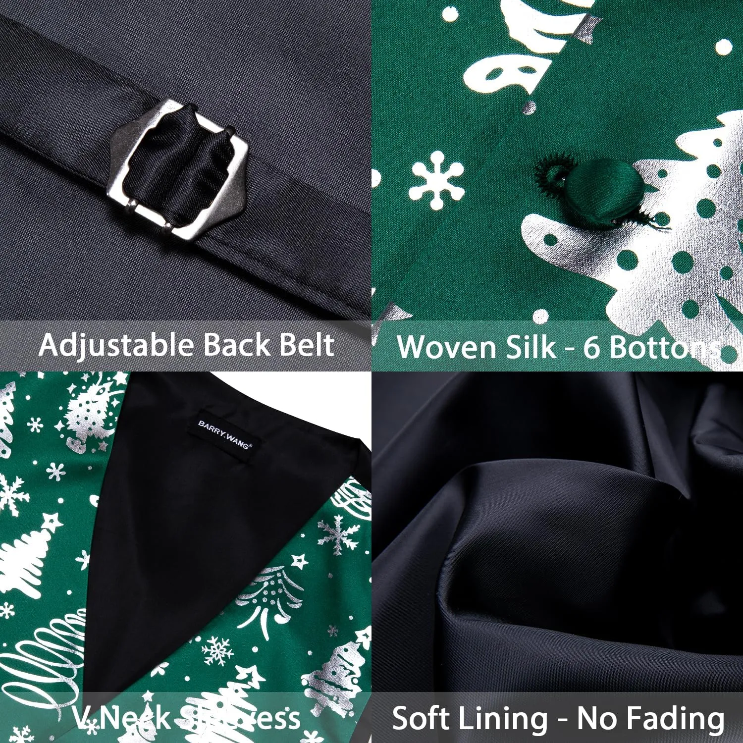Barry.Wang Mens Christmas Vest Red Green Xmas Tree Snowman Snowflake Festival Suit Waistcoat Bow Tie Set Holiday