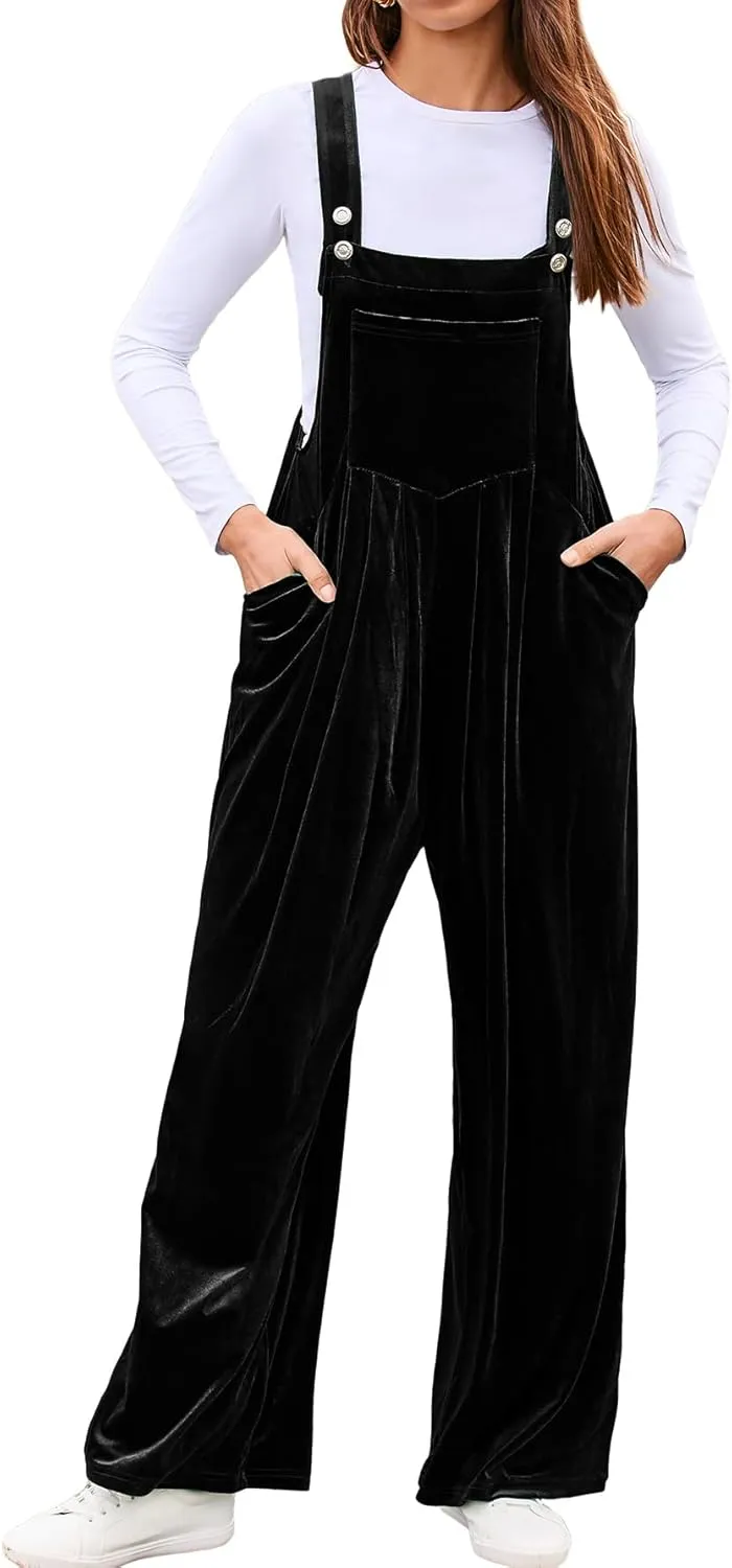 BerryGo Casual Velvet Sleeveless Loose Jumpsuits Dressy One Piece Wide Leg Overalls Long Pant Rompers For Women