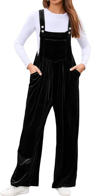 BerryGo Casual Velvet Sleeveless Loose Jumpsuits Dressy One Piece Wide Leg Overalls Long Pant Rompers For Women