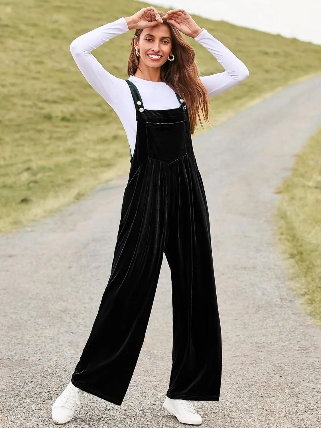 BerryGo Casual Velvet Sleeveless Loose Jumpsuits Dressy One Piece Wide Leg Overalls Long Pant Rompers For Women