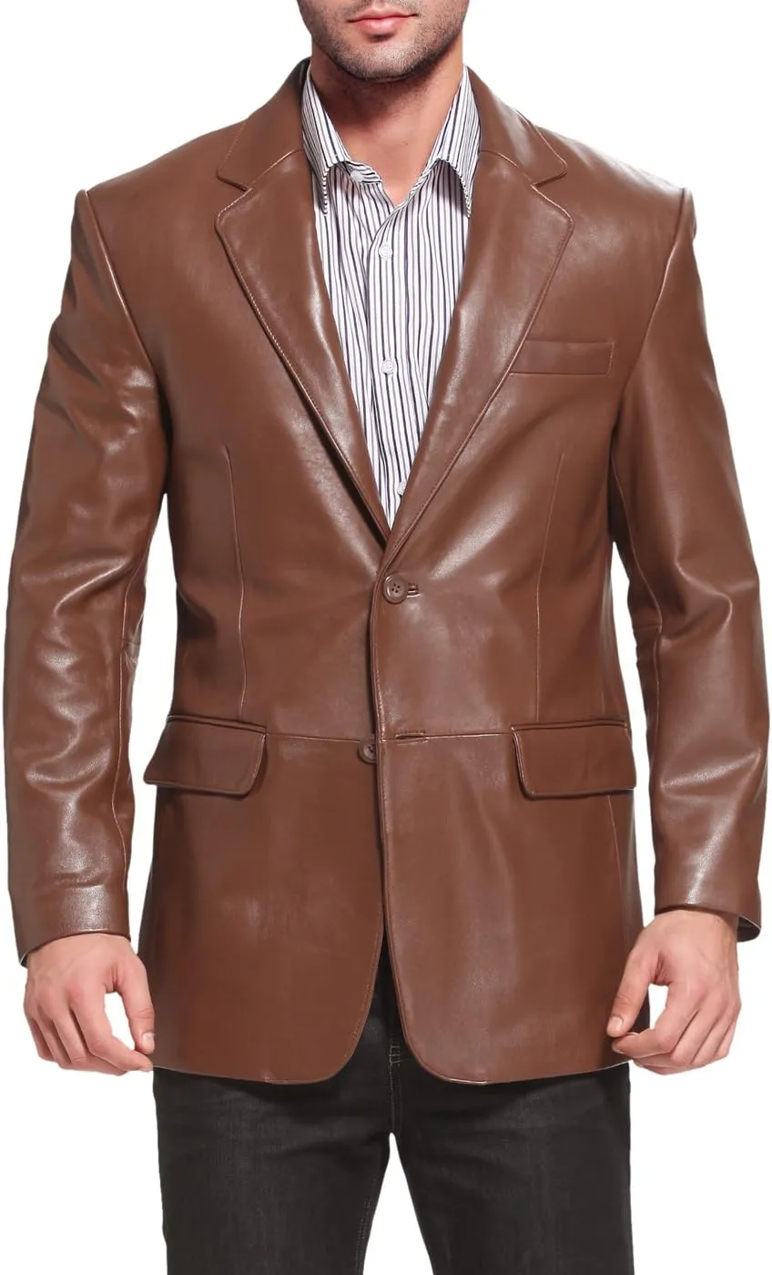 BGSD Men Richard Classic Leather Blazer Lambskin Sport Coat Jacket (Regular, Big & Tall and Short)