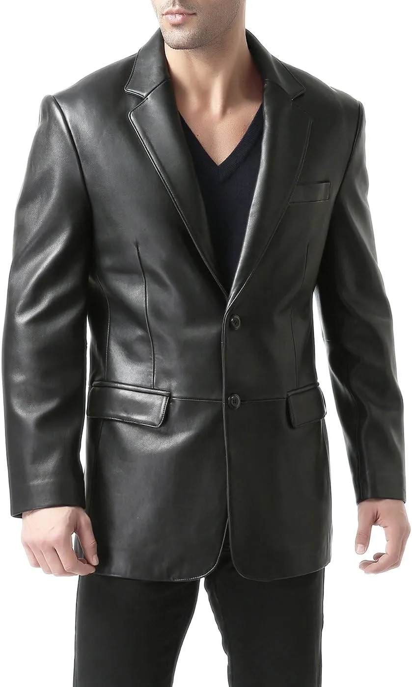 BGSD Men Richard Classic Leather Blazer Lambskin Sport Coat Jacket (Regular, Big & Tall and Short)