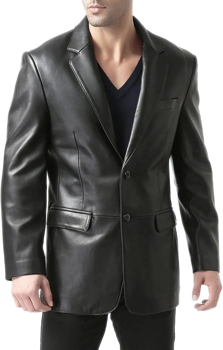 BGSD Men Richard Classic Leather Blazer Lambskin Sport Coat Jacket (Regular, Big & Tall and Short)