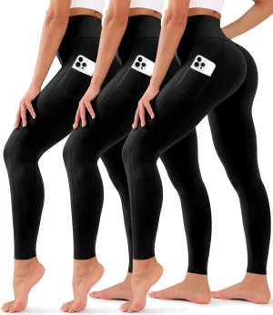 BLUEENJOY 3 Pack Leggings with Pockets for Women,High Waisted Tummy Control Workout Yoga Pants
