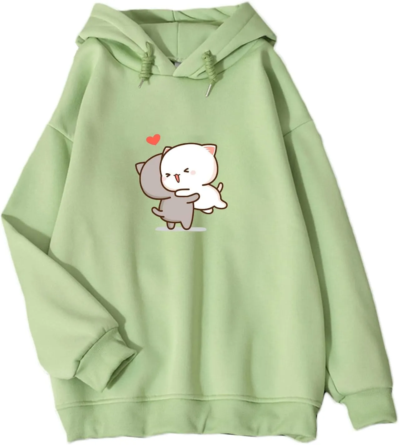 Bobeutou Cute Cartoon Cat Hoodie for Teen Girls Kawaii Graphic Oversized Aesthetic Fleece Preppy Sweatshirts Women Pullover