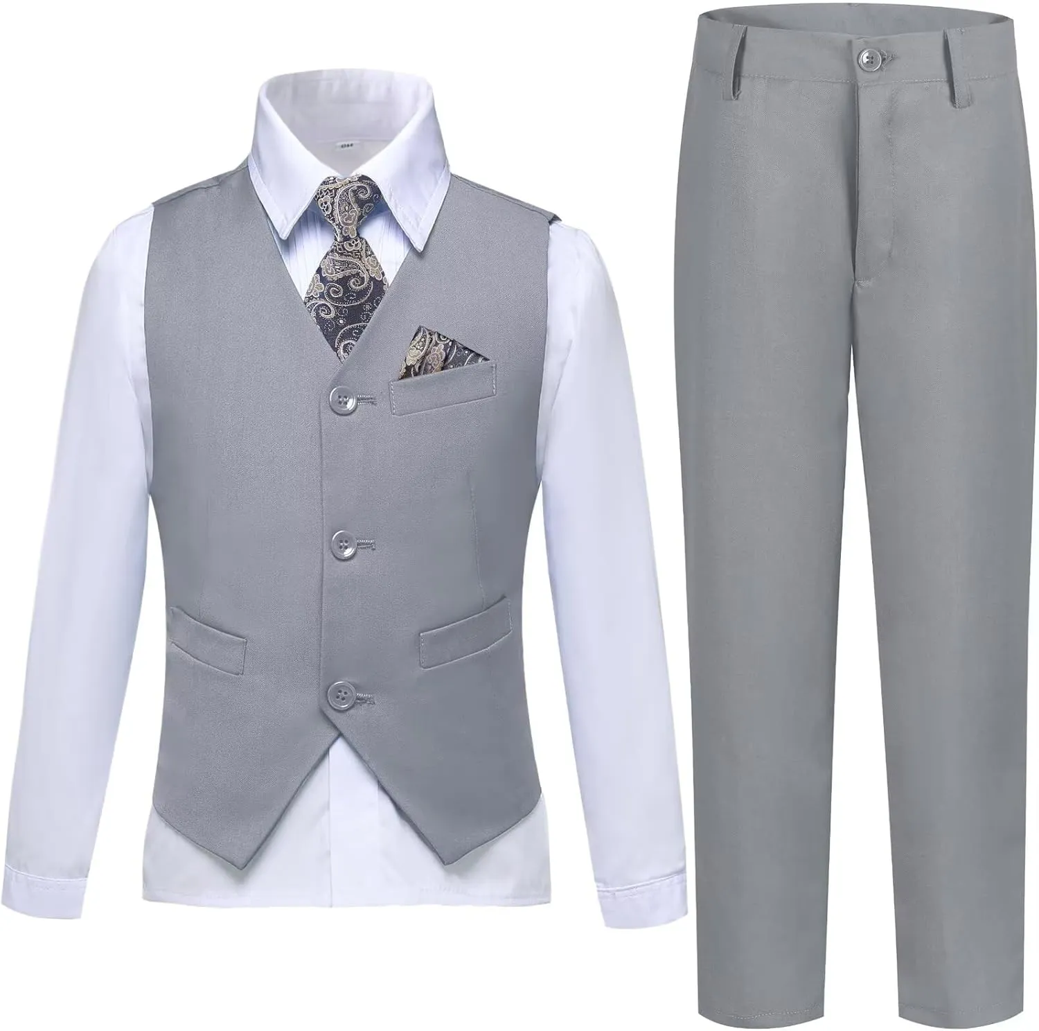 Boys Suit Formal Dress Pants Vest Suit Set for Boys Wedding Outfits with Dress Shirt Tie and Pocket Square