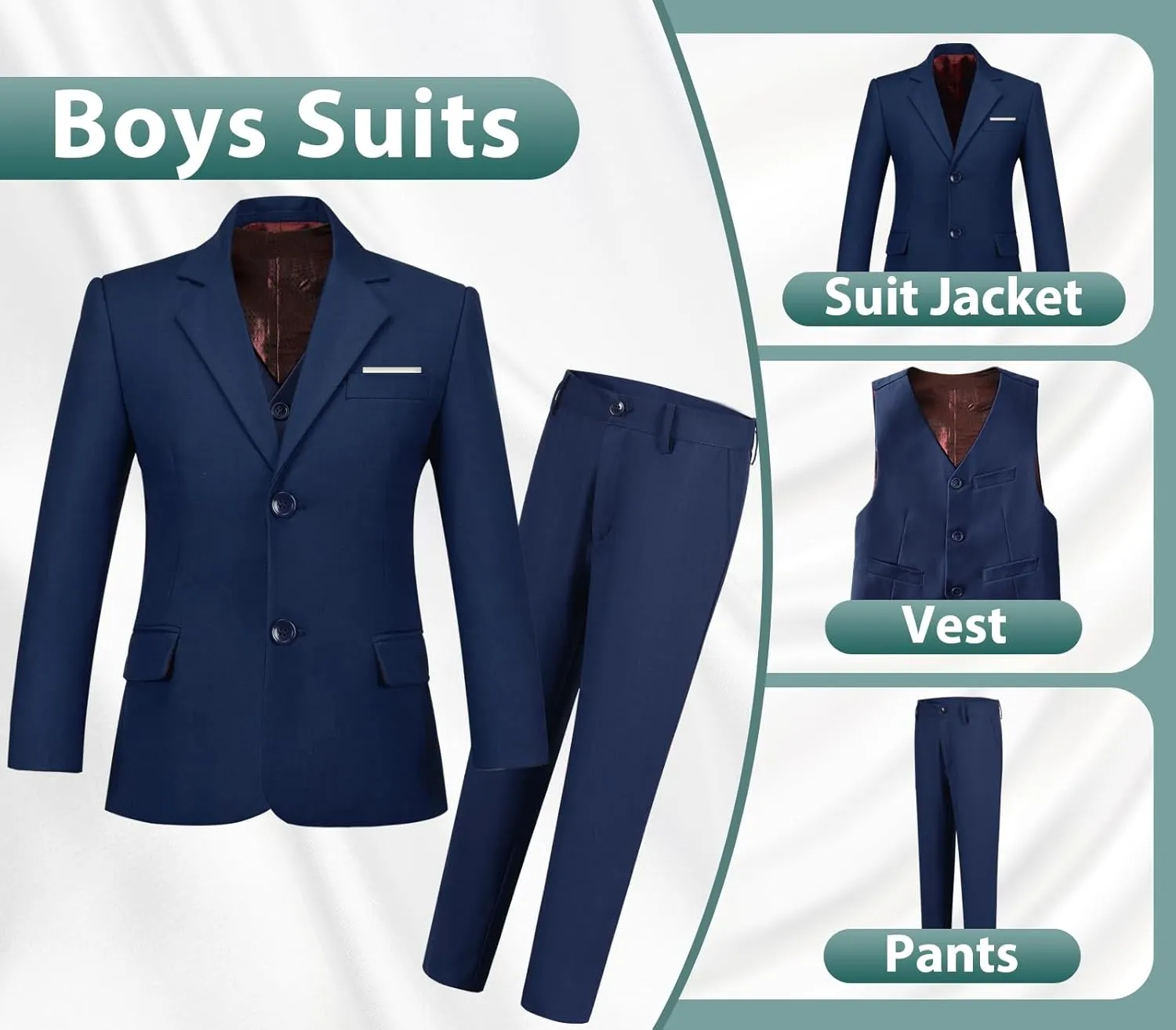 Boys Suits 3 Piece Slim Fit Suit Set Dresswear Ring Bearer Outfit for Boy