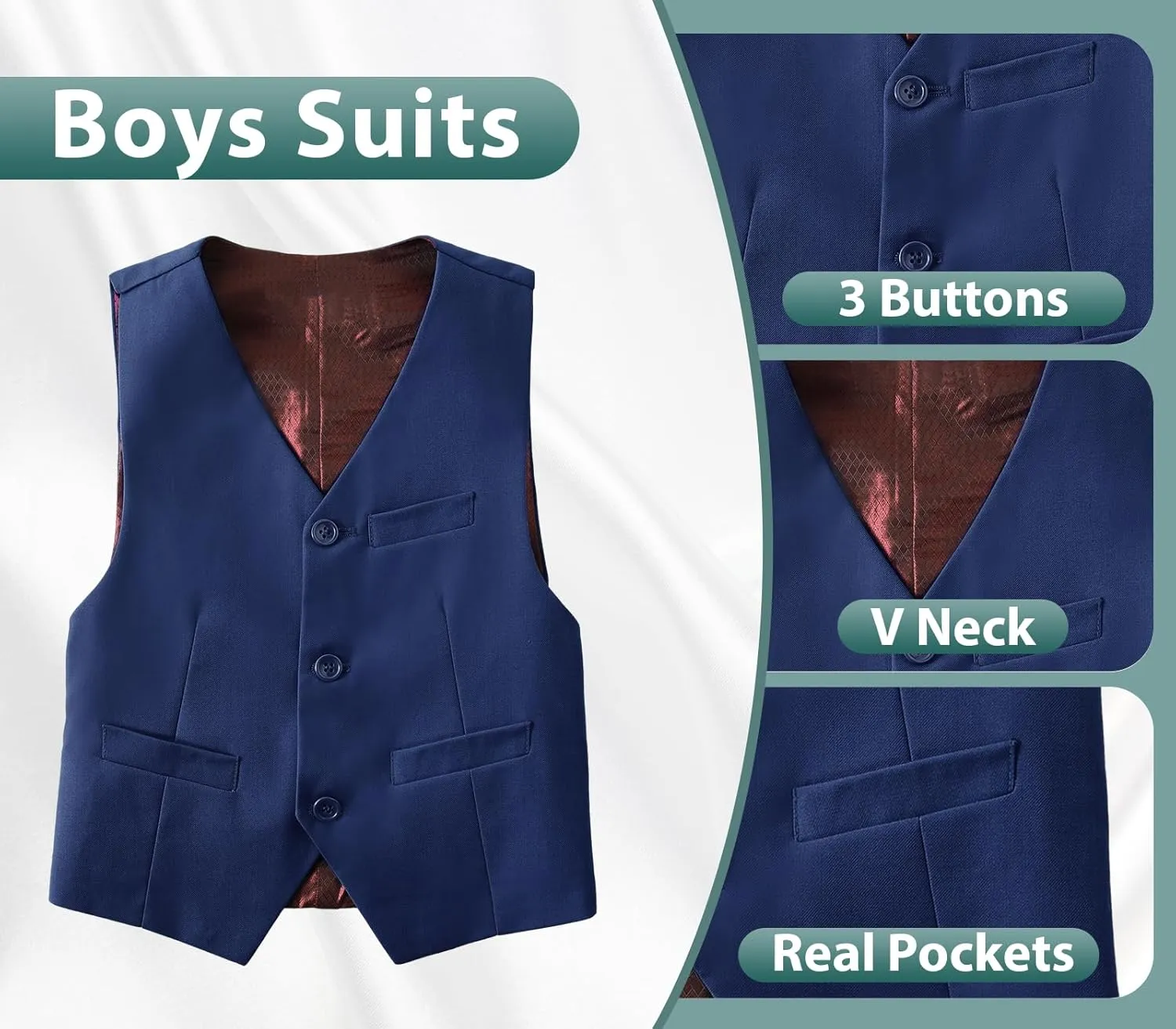 Boys Suits 3 Piece Slim Fit Suit Set Dresswear Ring Bearer Outfit for Boy
