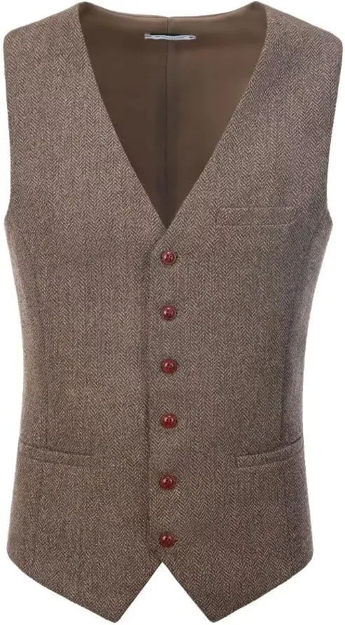 Boys Tweed Vest Vintage Toddler Waistcoat with Pocket Slim Fit Formal Dress Up Outfit