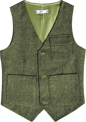 Boys Vest Vintage Tweed Toddler Little Kids Waistcoat with Pocket Sleeveless Slim Fit Casual Vest Outfit