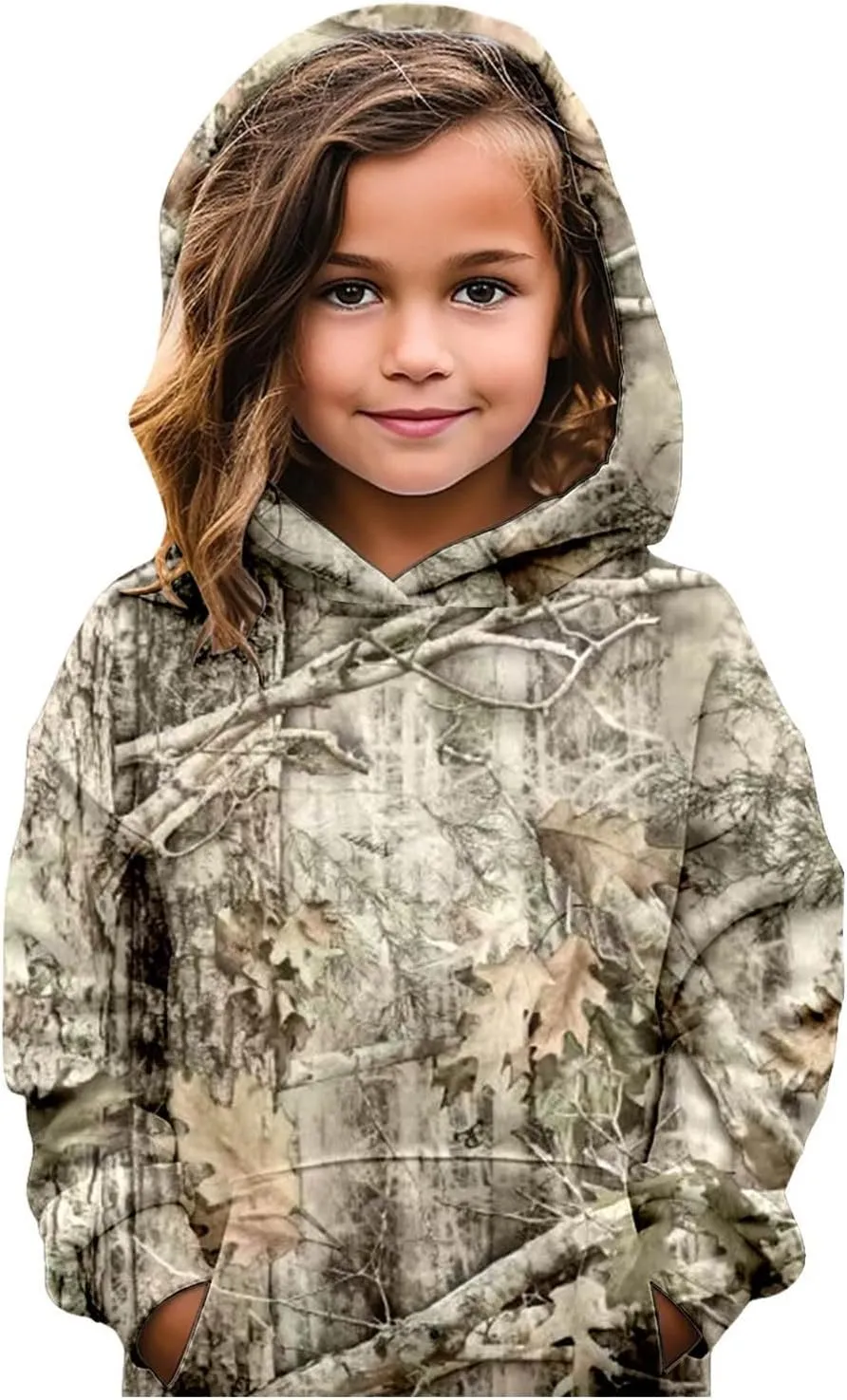 Camo Hoodies for Teen Girls Cute Sweatshirt Maple Leaf Print Oversized Fleece Sweatshirts Classic Pullover with Pocket