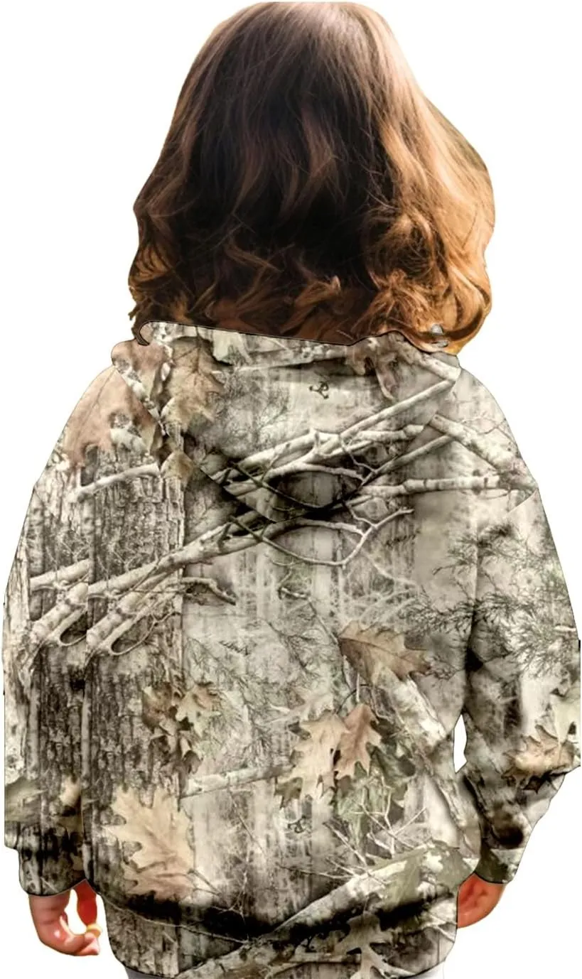 Camo Hoodies for Teen Girls Cute Sweatshirt Maple Leaf Print Oversized Fleece Sweatshirts Classic Pullover with Pocket
