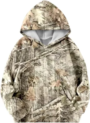 Camo Hoodies for Teen Girls Cute Sweatshirt Maple Leaf Print Oversized Fleece Sweatshirts Classic Pullover with Pocket