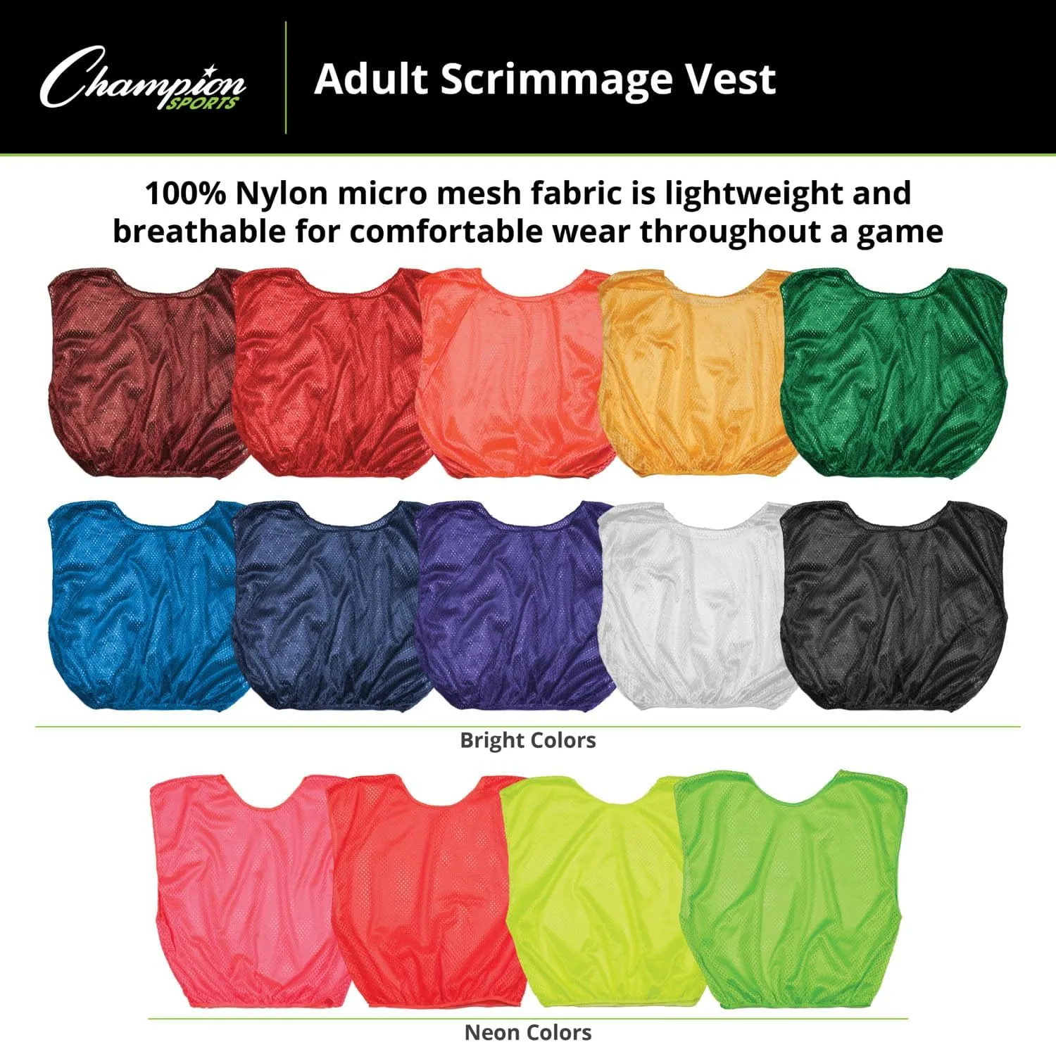 Champion Sports unisex-adult Mesh Practice Scrimmage Vest Regular and Numbered (Youth and Adult) - Pack of 12
