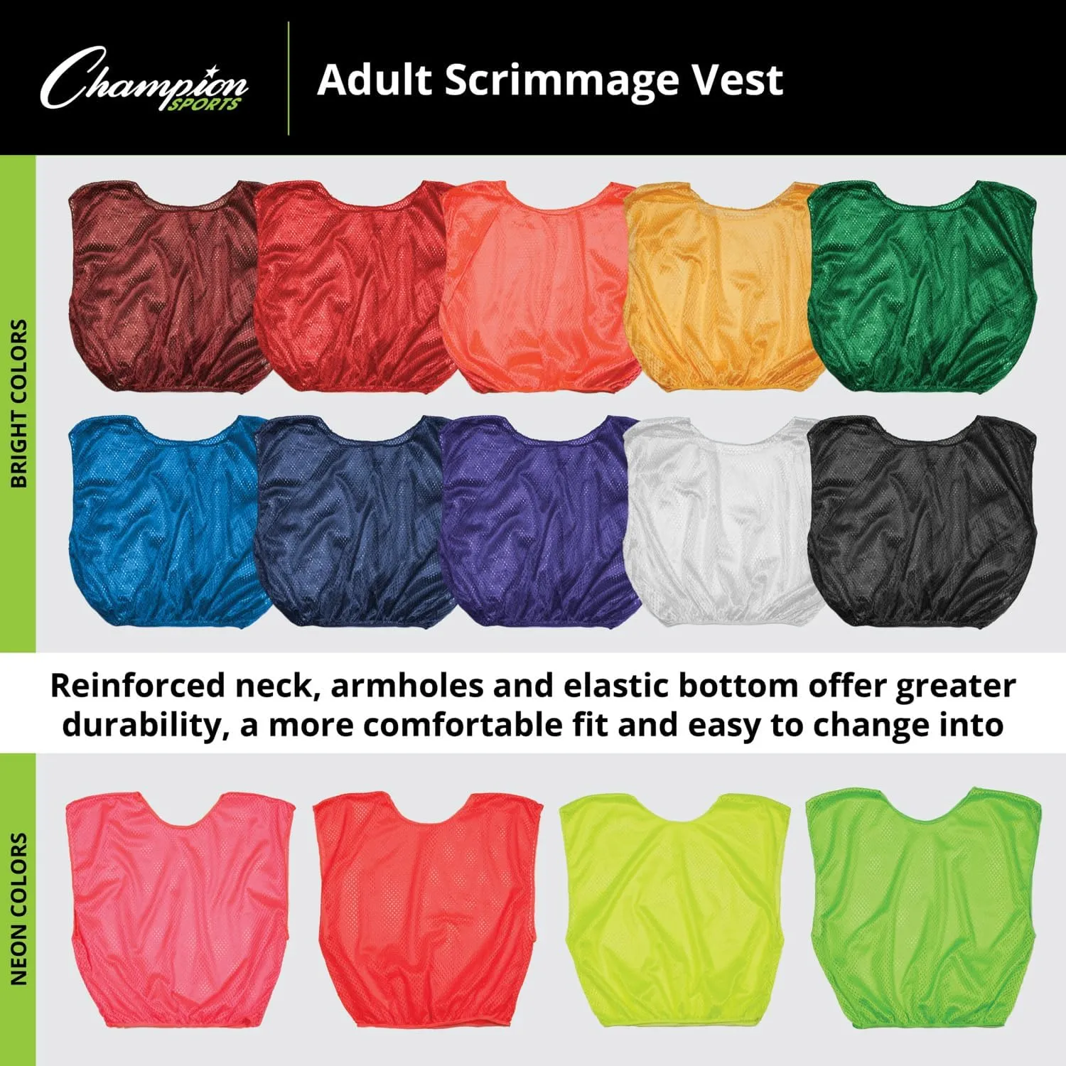 Champion Sports unisex-adult Mesh Practice Scrimmage Vest Regular and Numbered (Youth and Adult) - Pack of 12