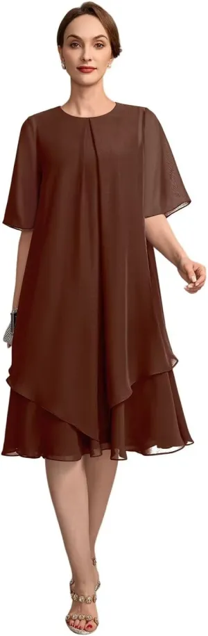 Chiffon Short Mother of The Bride Dresses Tiered Evening Dress TN326