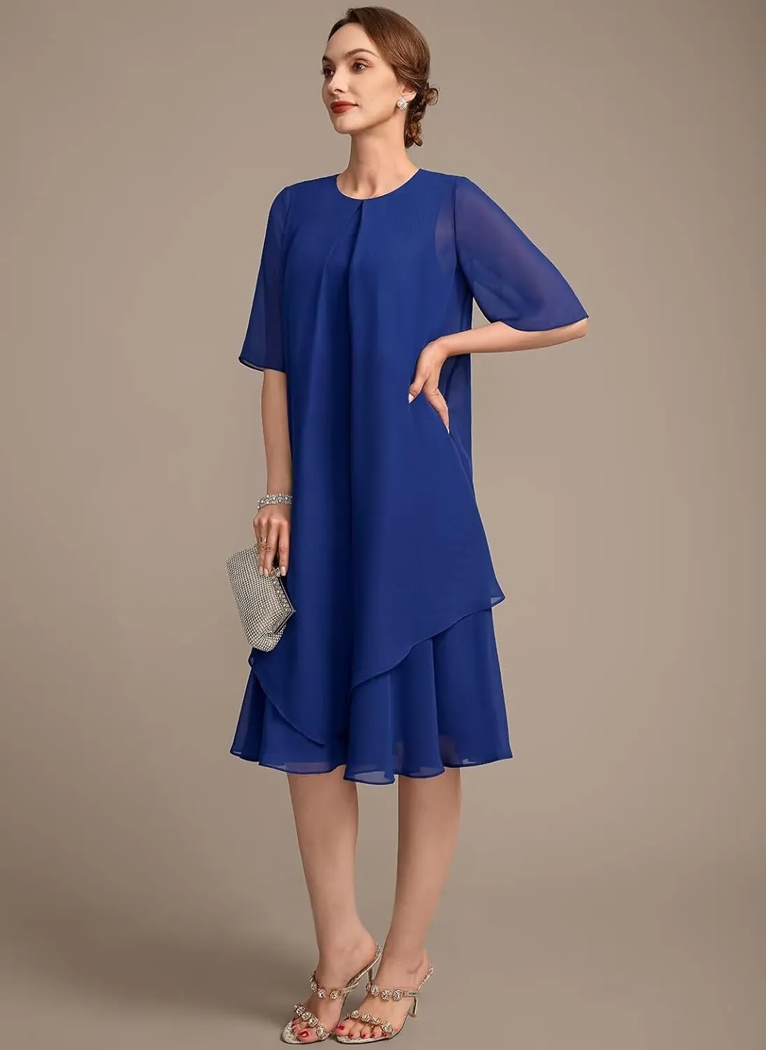 Chiffon Short Mother of The Bride Dresses Tiered Evening Dress TN326