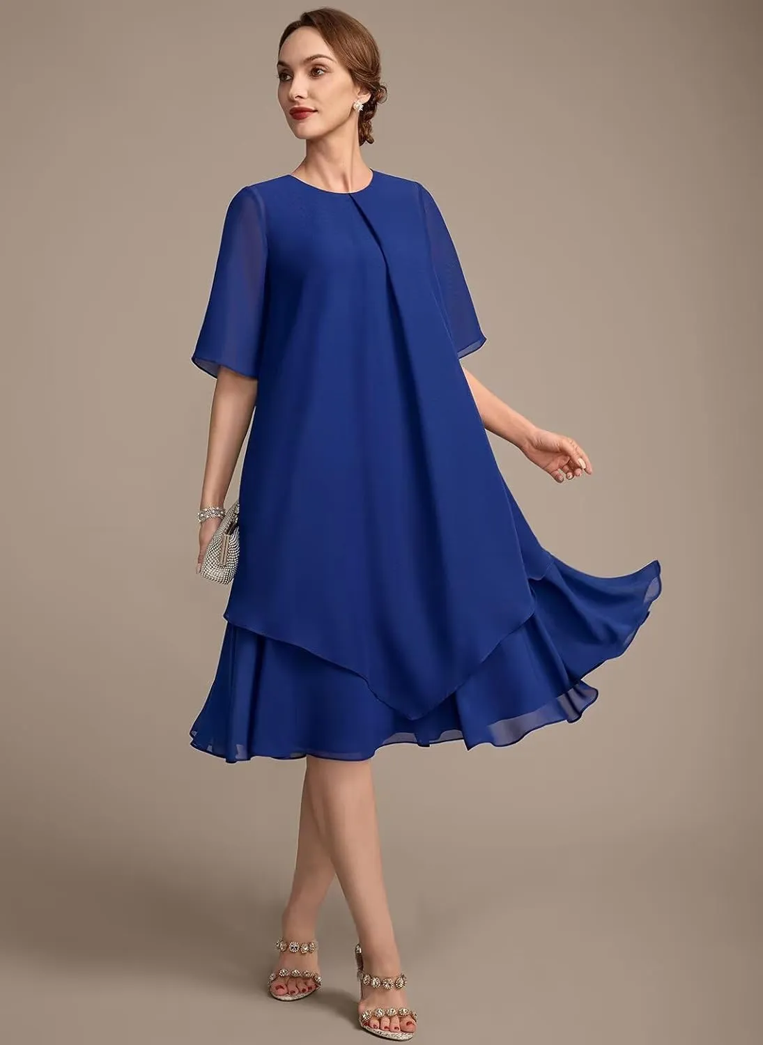 Chiffon Short Mother of The Bride Dresses Tiered Evening Dress TN326