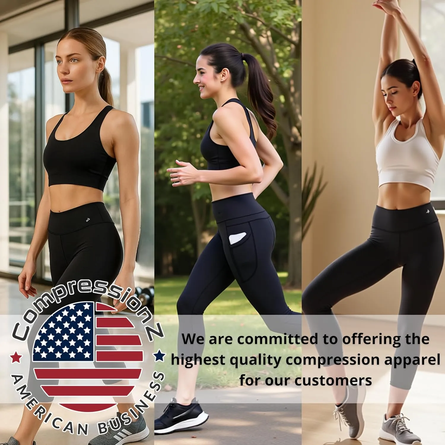 CompressionZ High Waisted Capri Leggings for Women Tummy Control - Workout Yoga Pants