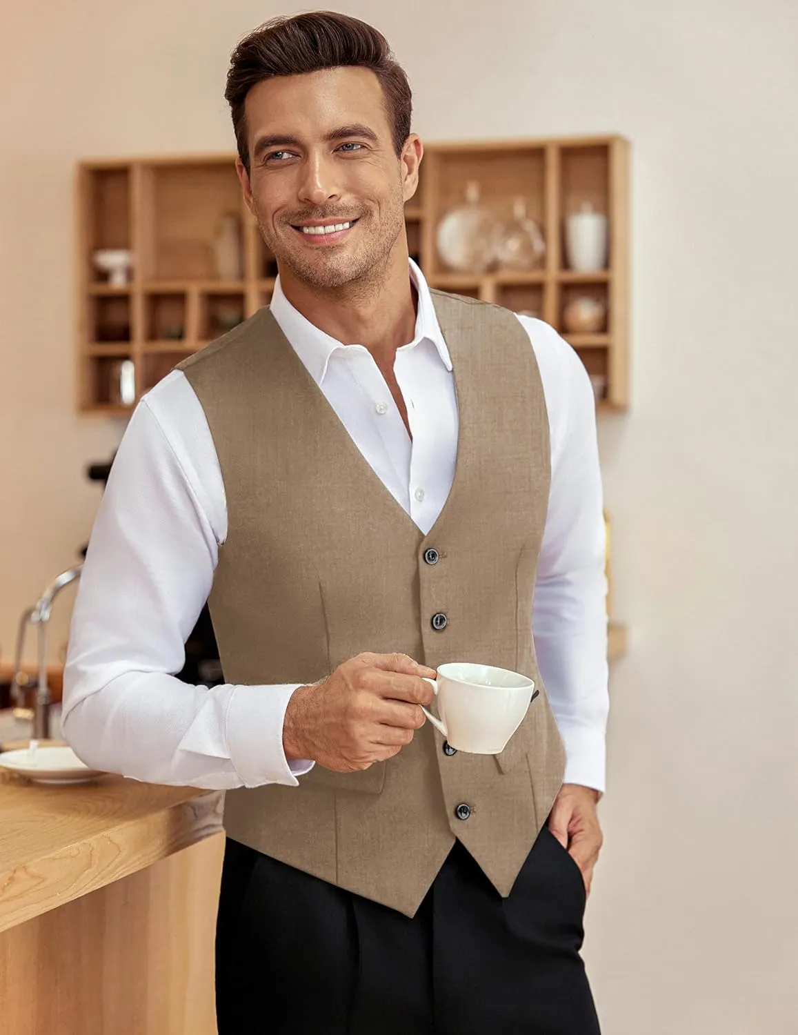 COOFANDY Men's Business Suit Vest Slim Fit Dress Vest Wedding Waistcoat