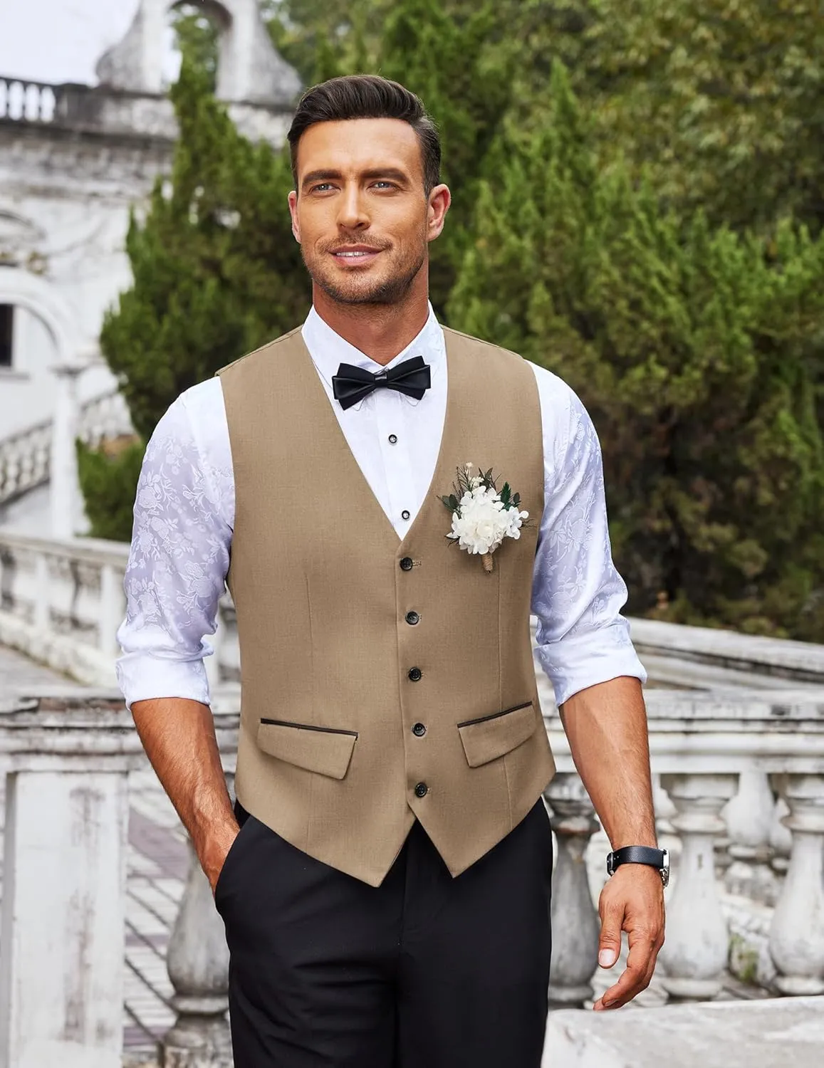 COOFANDY Men's Business Suit Vest Slim Fit Dress Vest Wedding Waistcoat