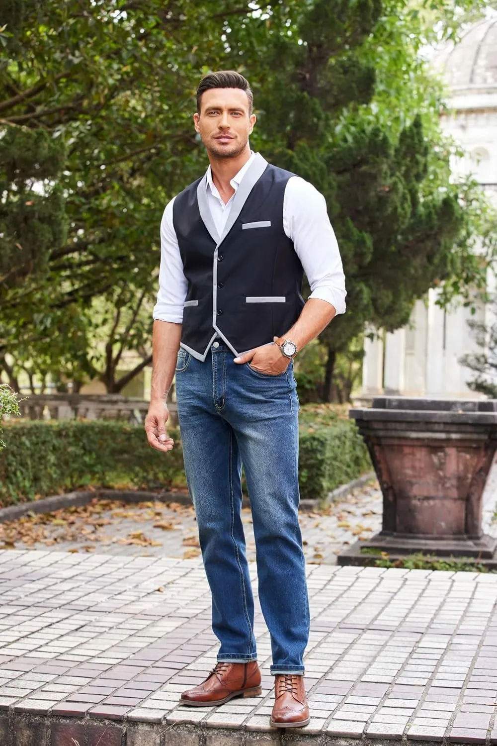 COOFANDY Men's Suit Vest Slim Fit Formal Business Dress Vest Casual Wedding Waistcoat