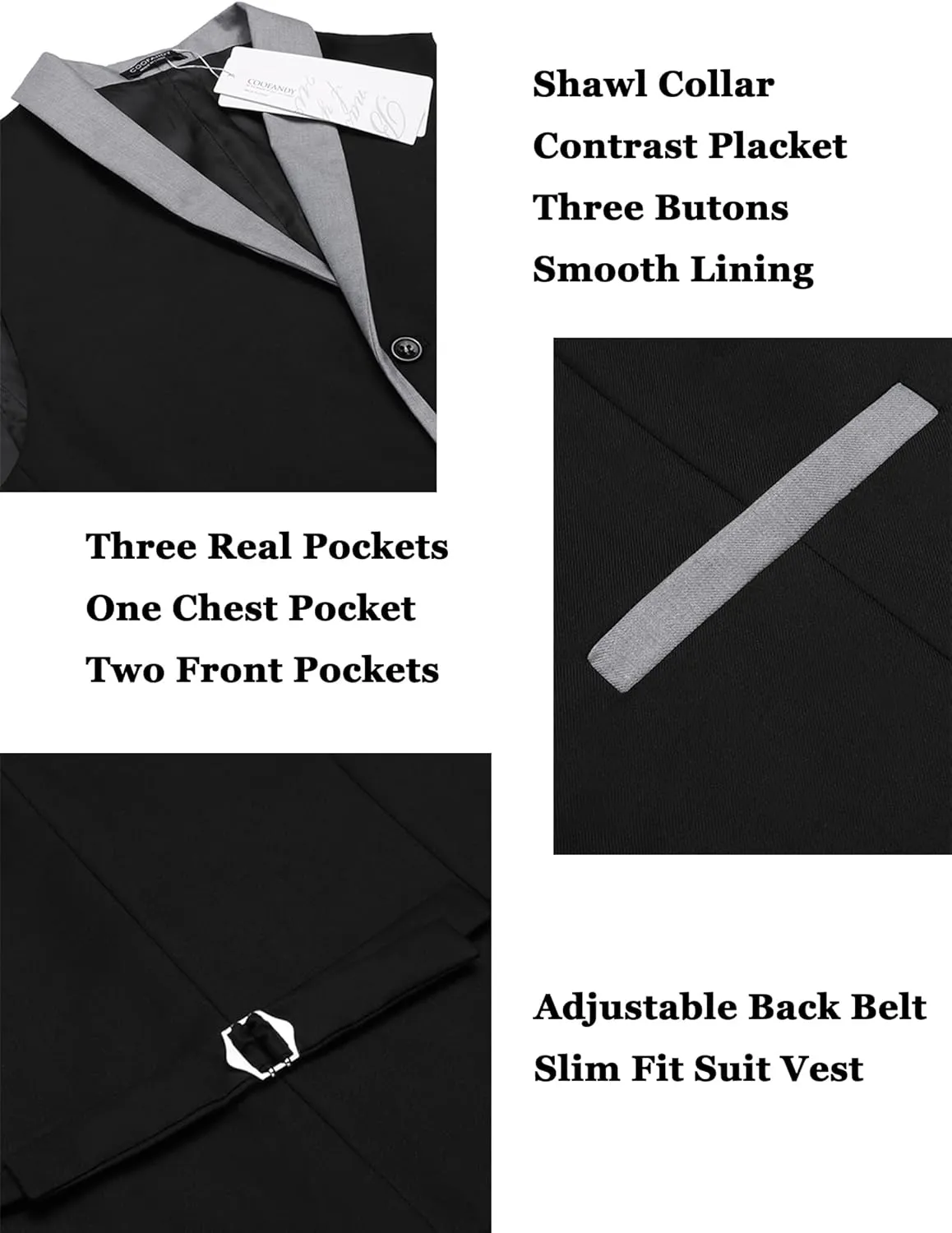 COOFANDY Men's Suit Vest Slim Fit Formal Business Dress Vest Casual Wedding Waistcoat