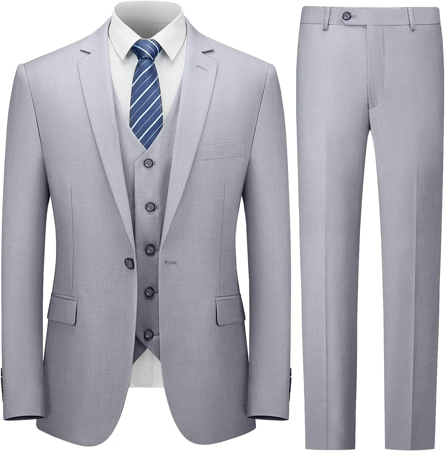 Cooper & Nelson Men's 3 Piece Slim Fit Suit Set, One Button Solid Jacket Vest Pants with Tie